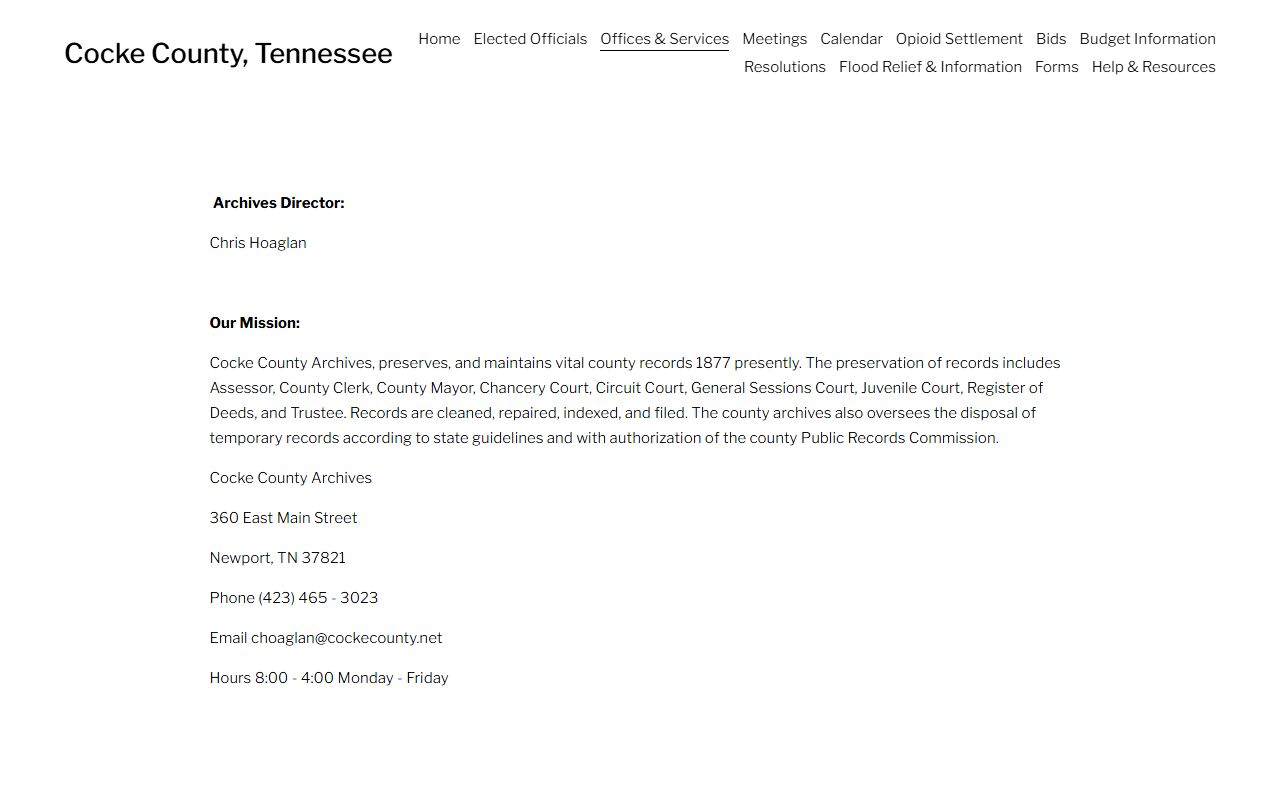 Cocke County genealogy records at the county archives