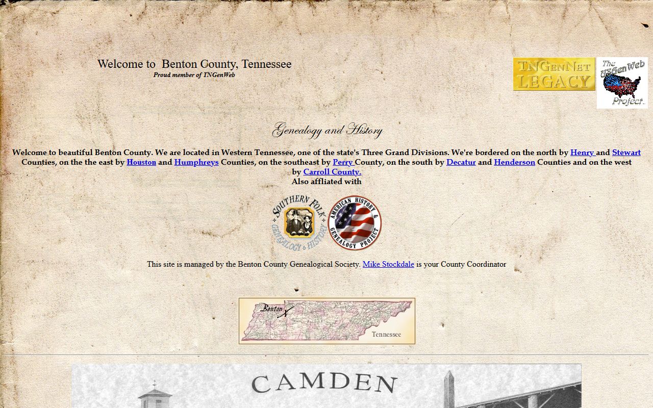 Benton County genealogy resources on the TNGenWeb page