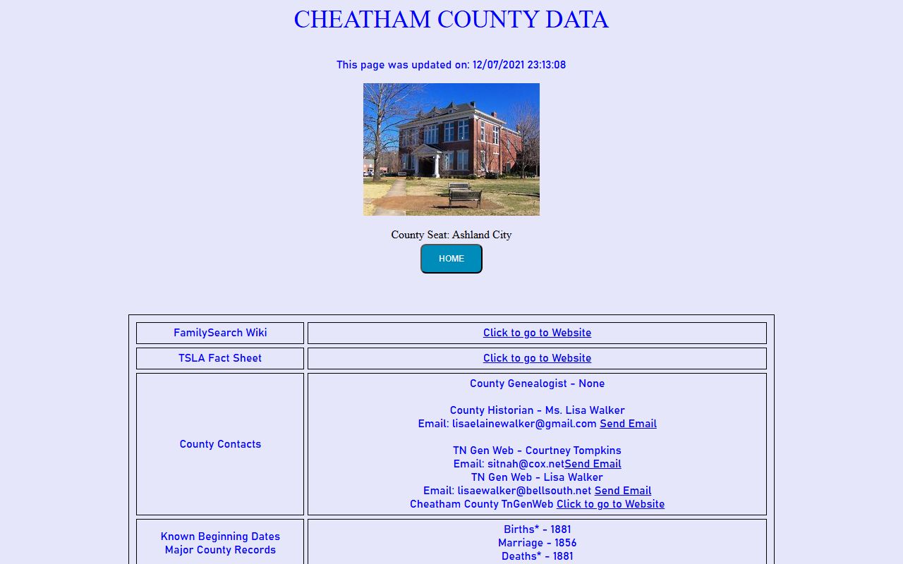 Cheatham County genealogy records in the Tennessee Genealogical Society data page