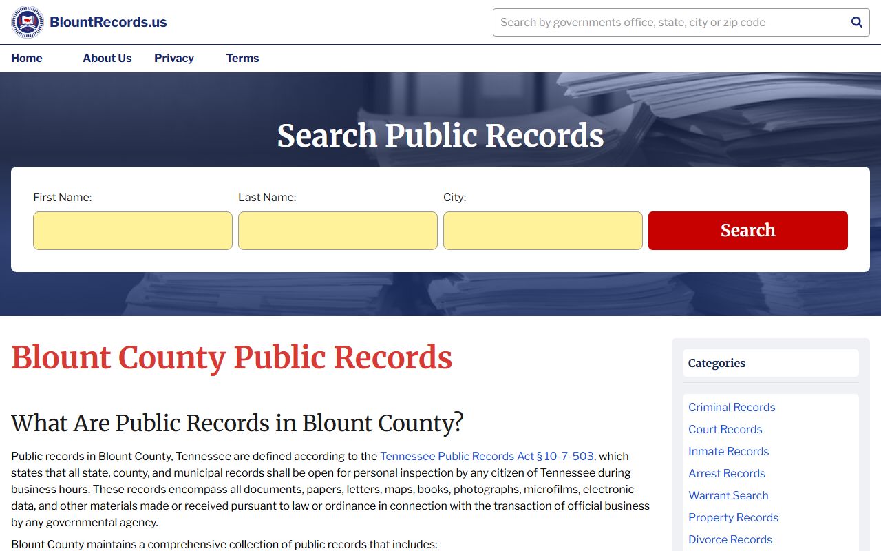 Blount County genealogy records portal on the county website