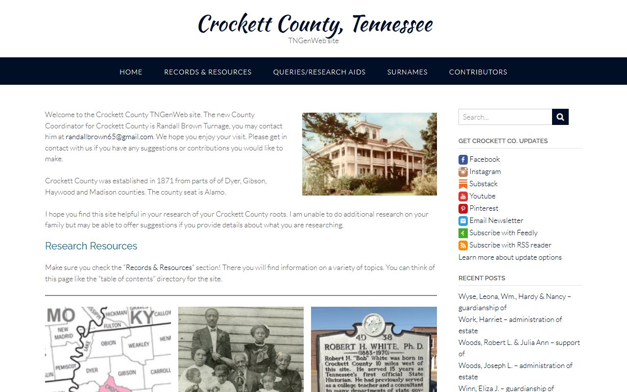 Crockett County genealogy records on the Crockett County TNGenWeb page