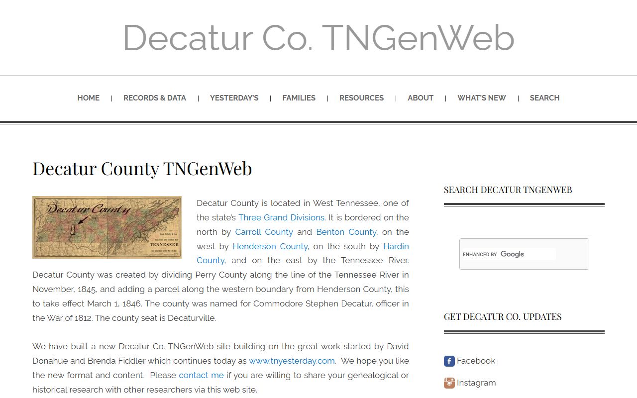 Decatur County genealogy records on the Decatur County TNGenWeb page
