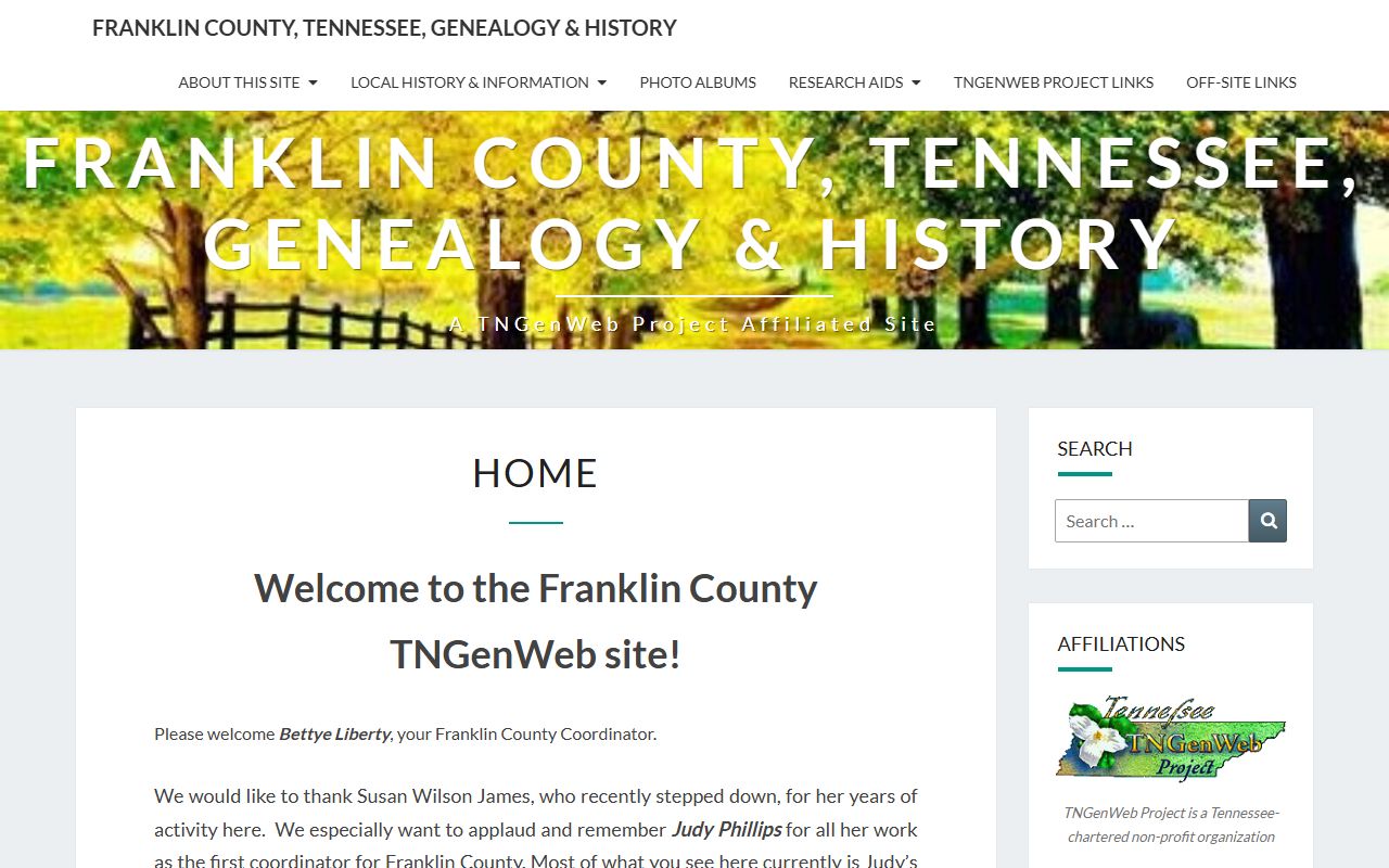 Franklin County Genealogy page from TNGenWeb