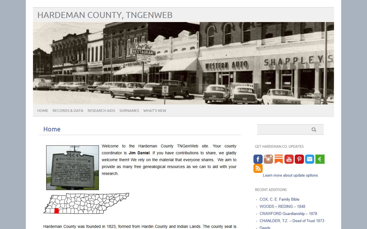 Hardeman County genealogy records on the Hardeman County TNGenWeb page