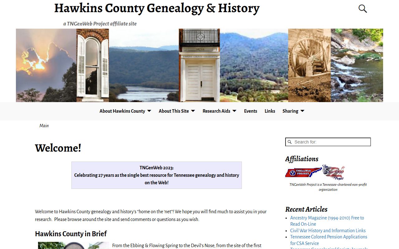 Hawkins County genealogy records on the Hawkins County TNGenWeb page