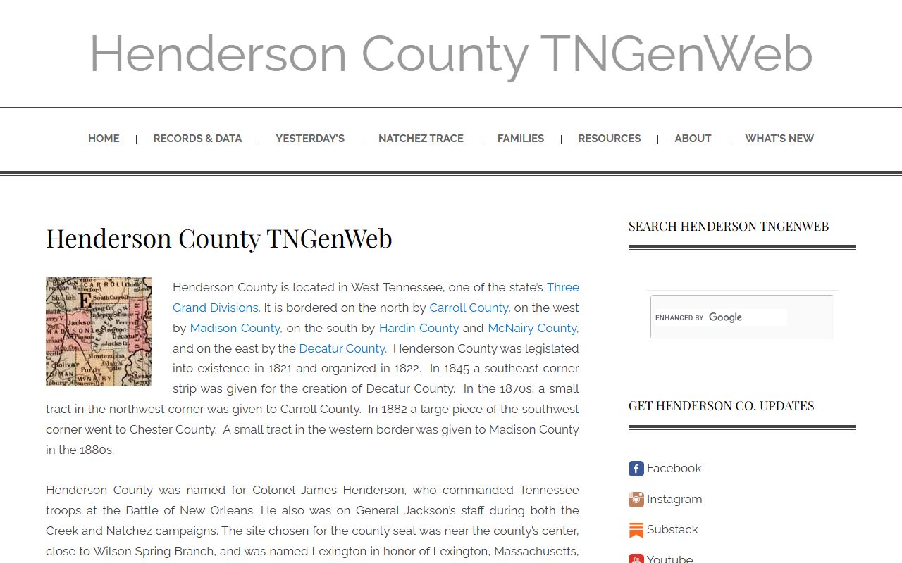 Henderson County genealogy records on the Henderson County TNGenWeb page