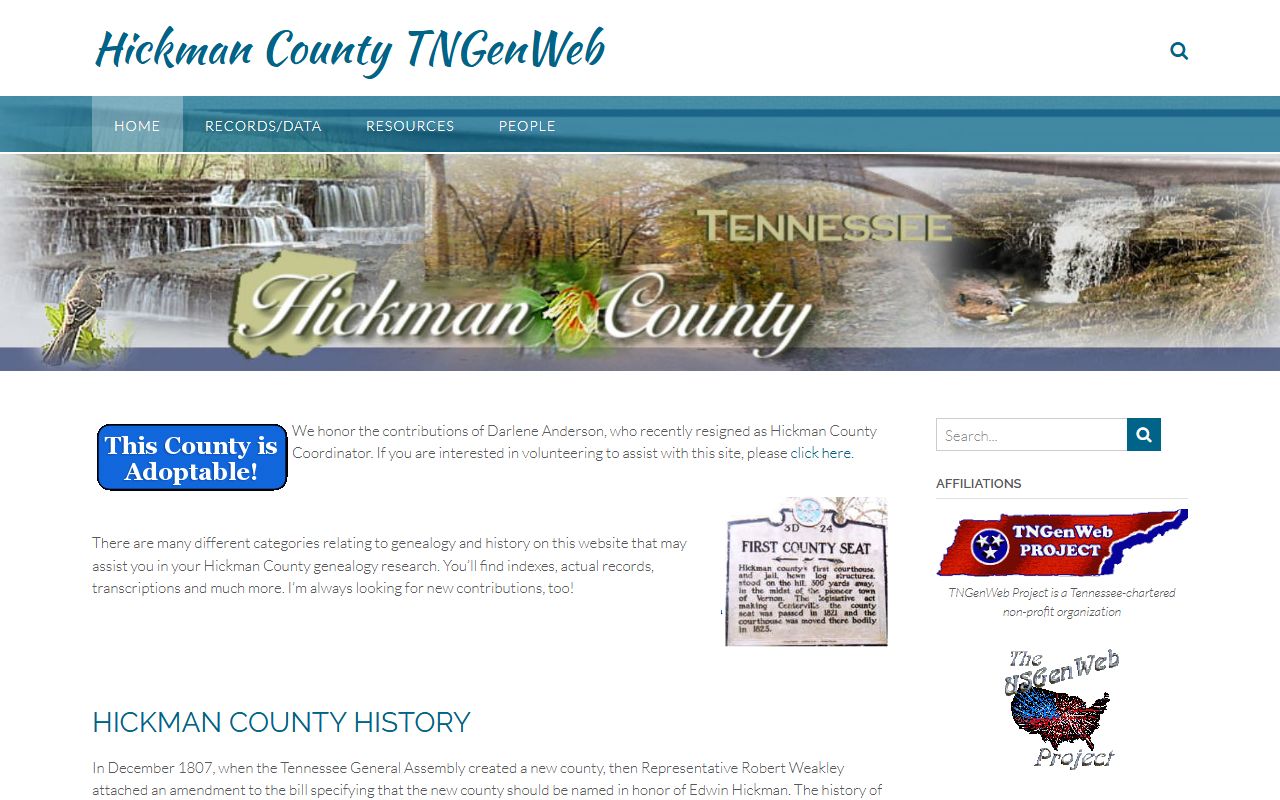 Hickman County genealogy records on the Hickman County TNGenWeb page