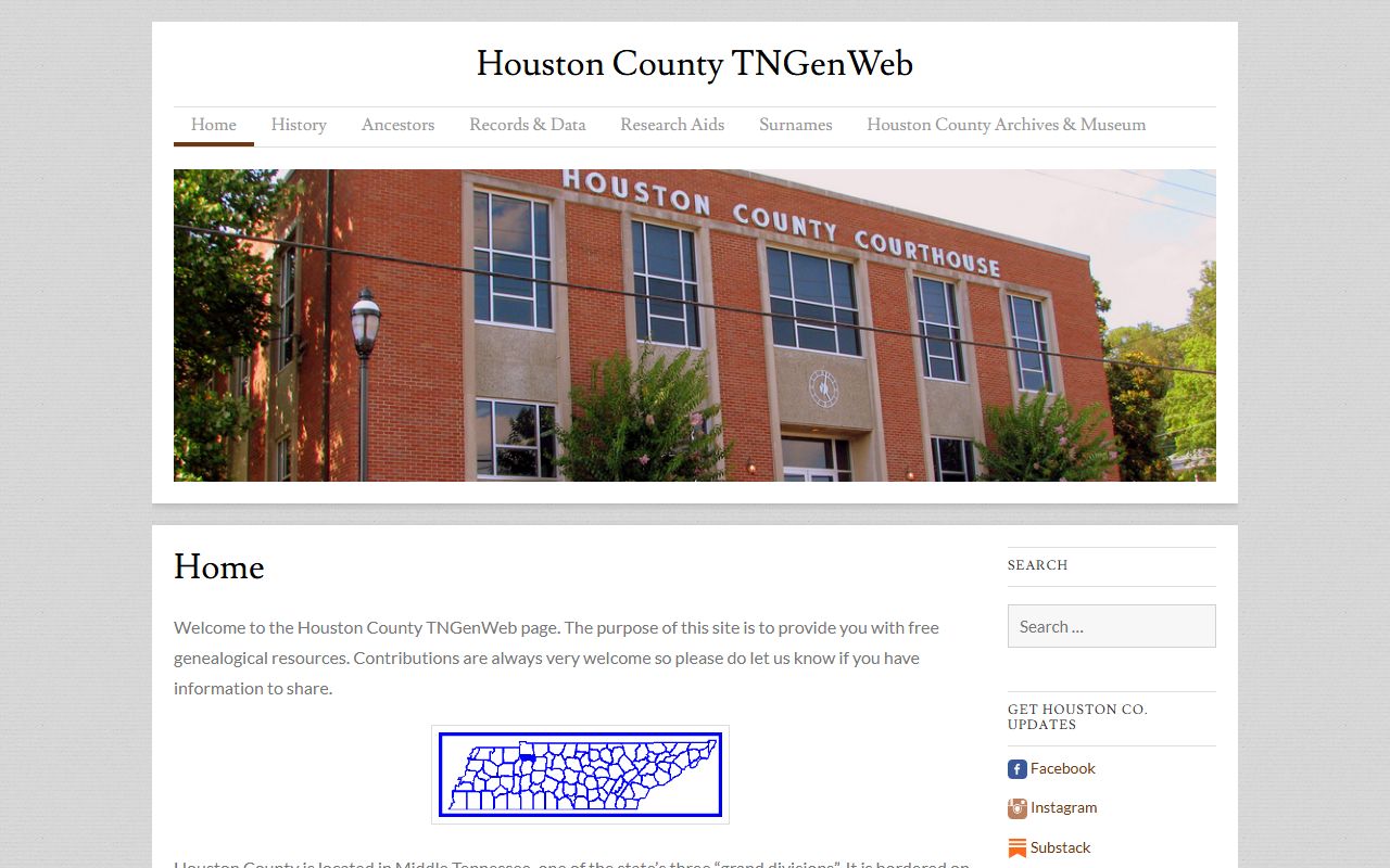 Houston County genealogy records on the Houston County TNGenWeb page