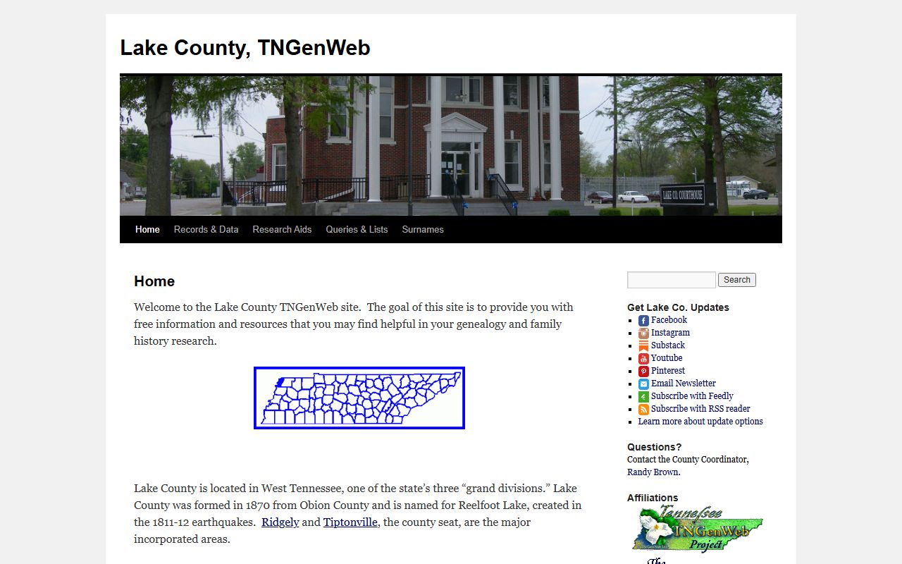 Lake County Genealogy source from Lake County TNGenWeb