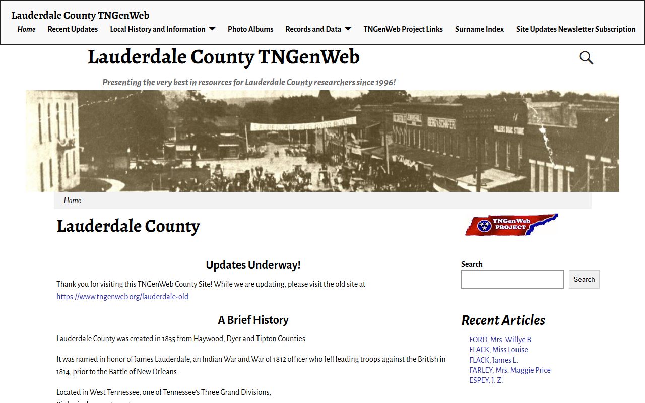 Lauderdale County Genealogy resource from Lauderdale County TNGenWeb
