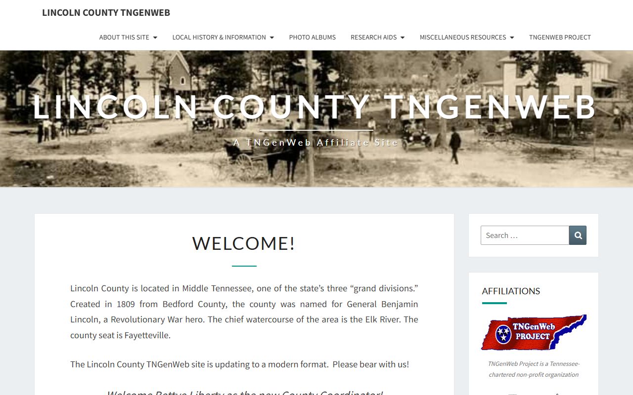 Lincoln County genealogy records on the Lincoln County TNGenWeb page