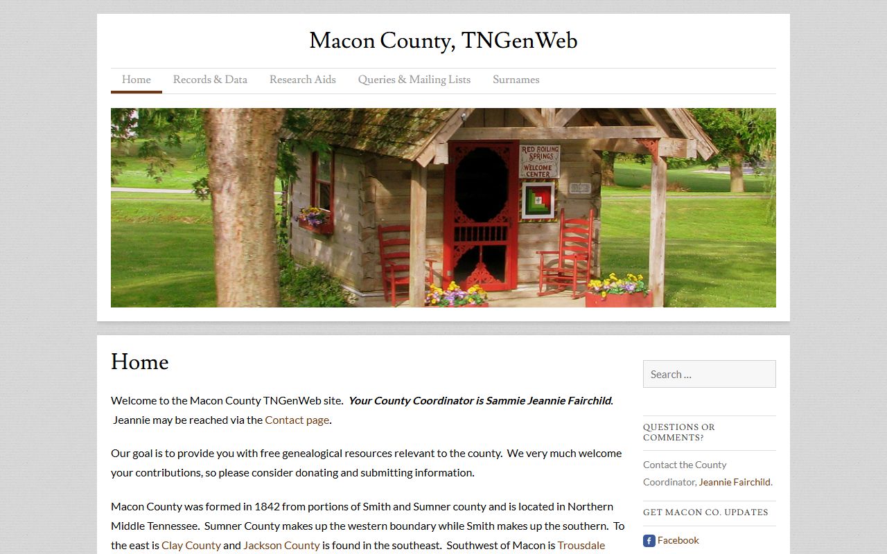 Macon County genealogy records on the Macon County TNGenWeb page