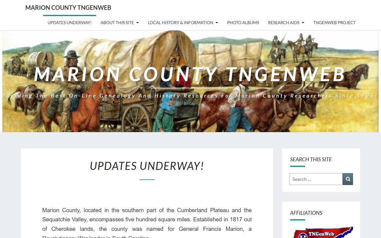 Marion County genealogy records on the Marion County TNGenWeb page
