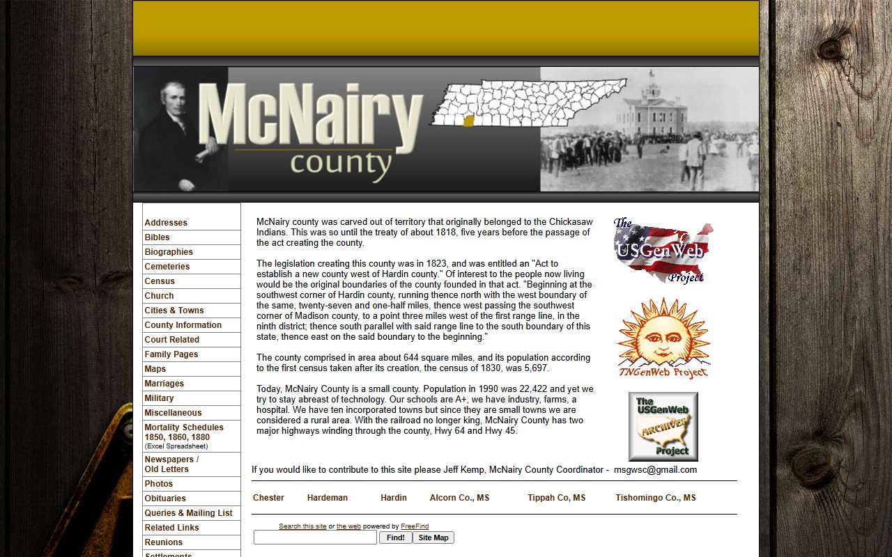 McNairy County genealogy records on the McNairy County TNGenWeb page