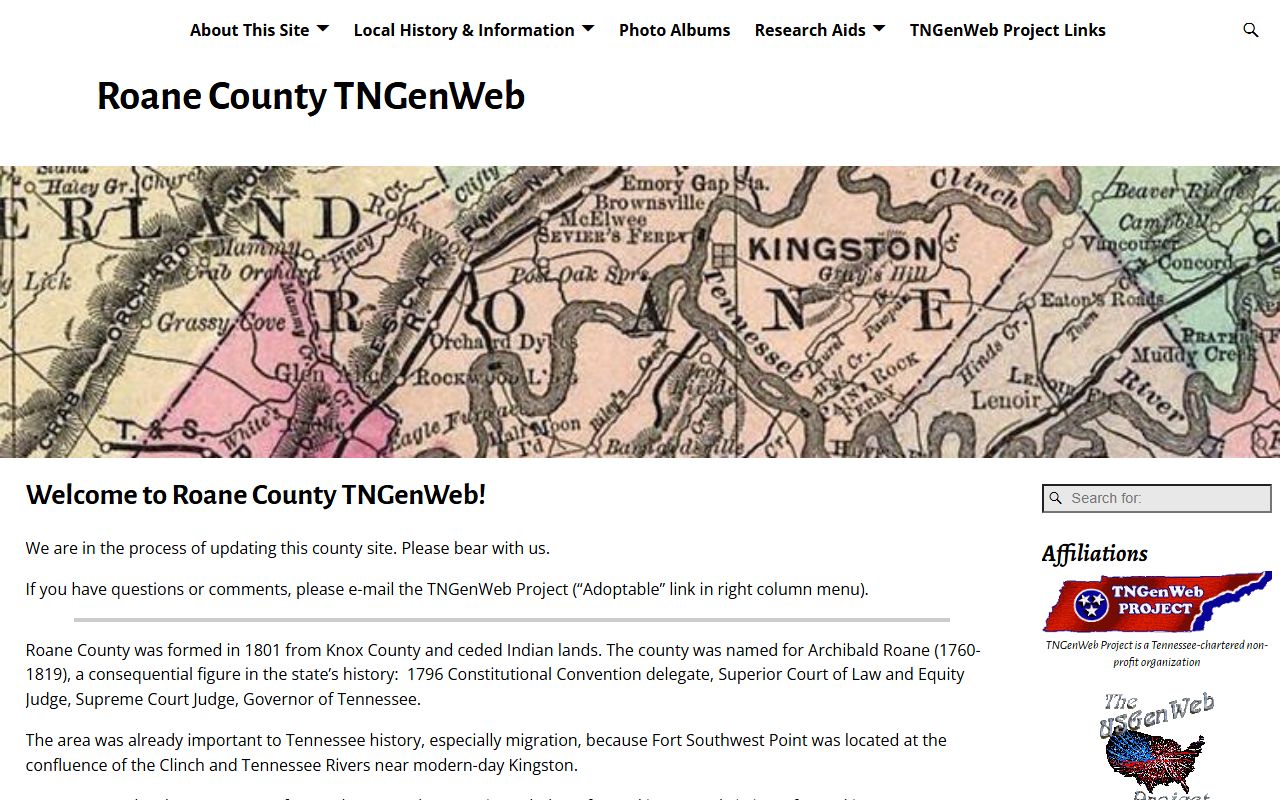 Roane County genealogy resources on the Roane County TNGenWeb page