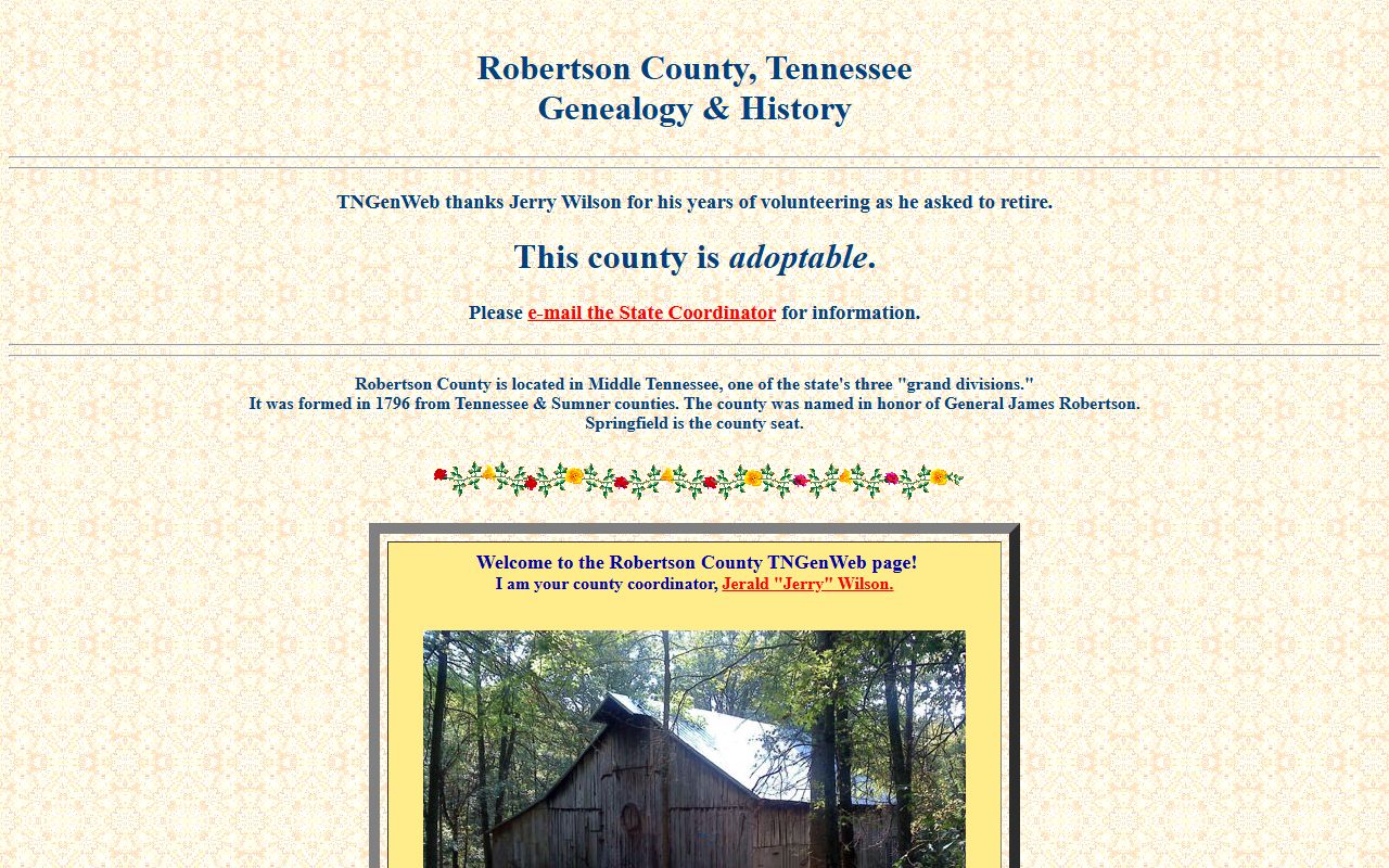 Robertson County genealogy resources on the Robertson County TNGenWeb page