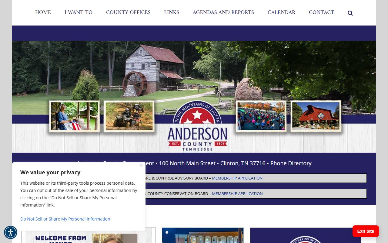 Anderson County genealogy resources on the county government site