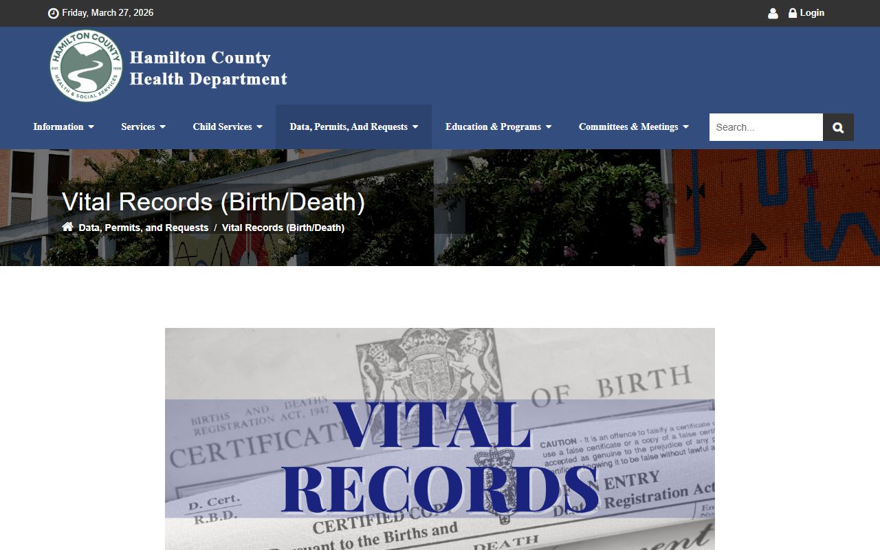 Hamilton County genealogy records on the Hamilton County vital records page