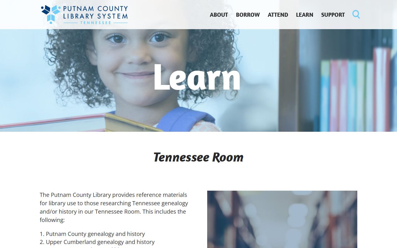 Putnam County genealogy resources in the Putnam County Library Tennessee Room