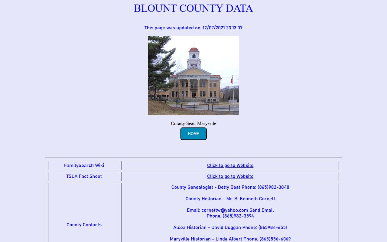 Blount County genealogy data on a Tennessee Genealogical Society page
