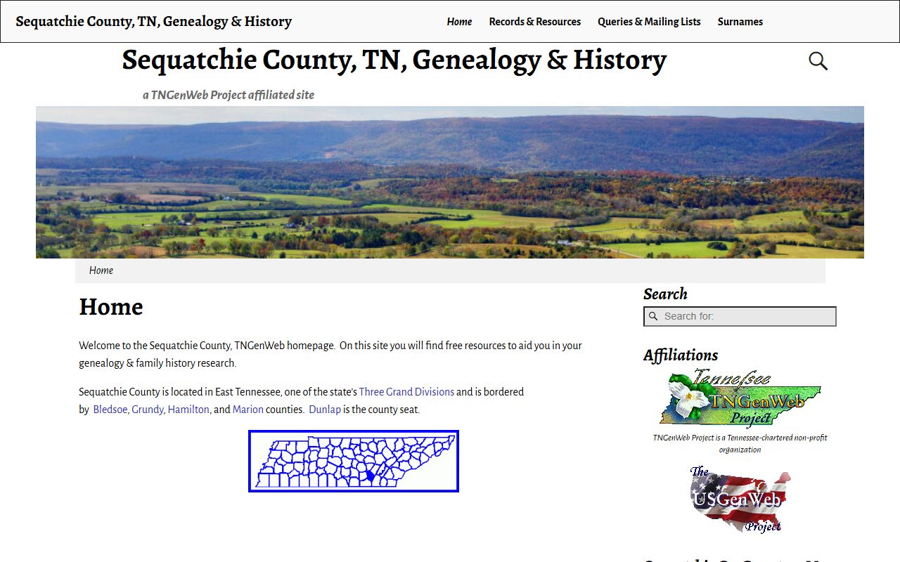Sequatchie County genealogy records on the Sequatchie County TNGenWeb page