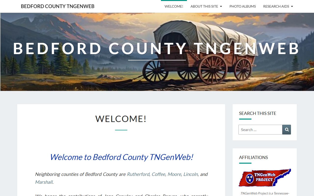 Bedford County genealogy resources on the TNGenWeb page