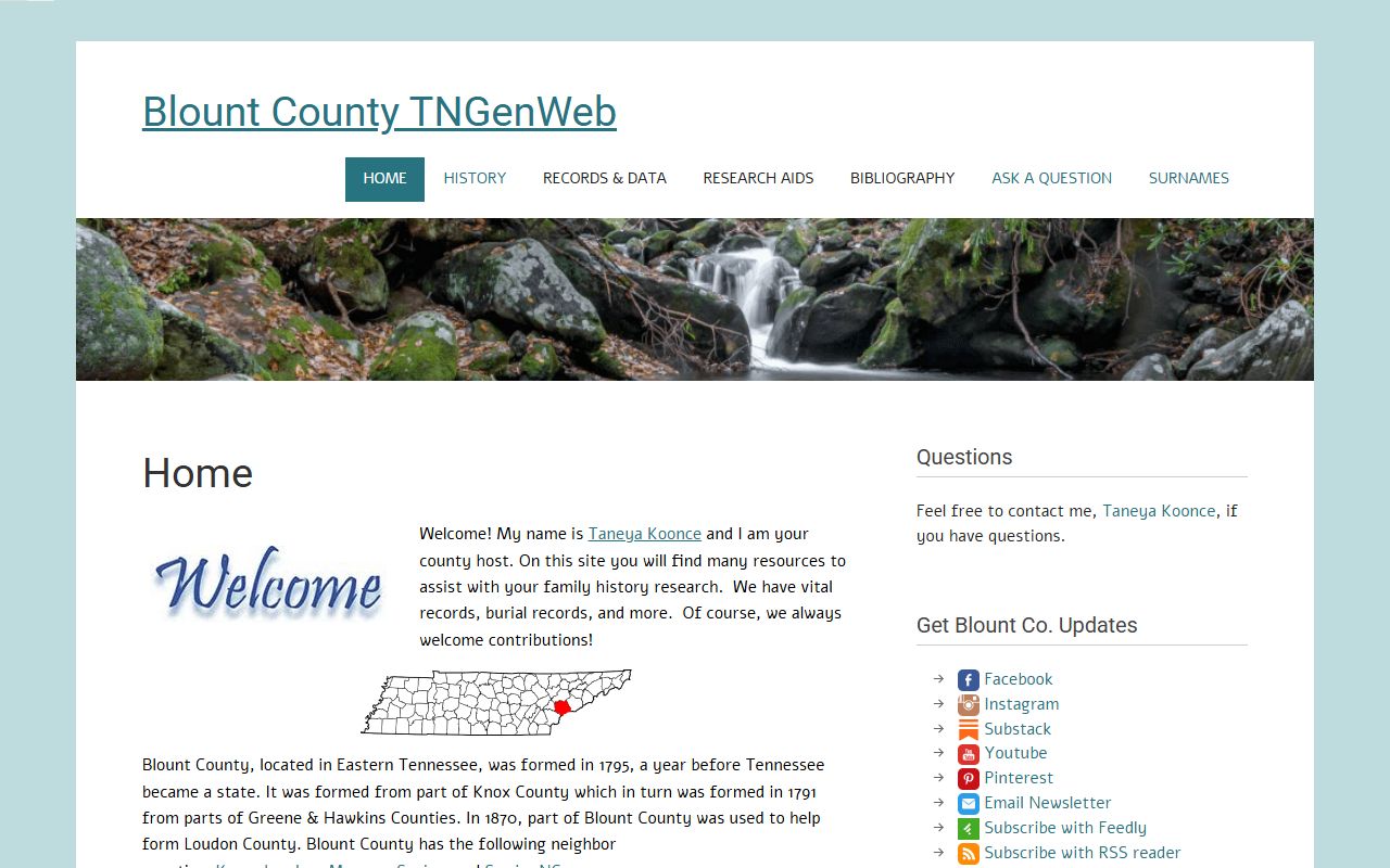 Blount County genealogy resources on the TNGenWeb page
