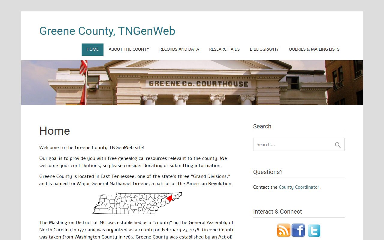 Greene County Genealogy page from TNGenWeb
