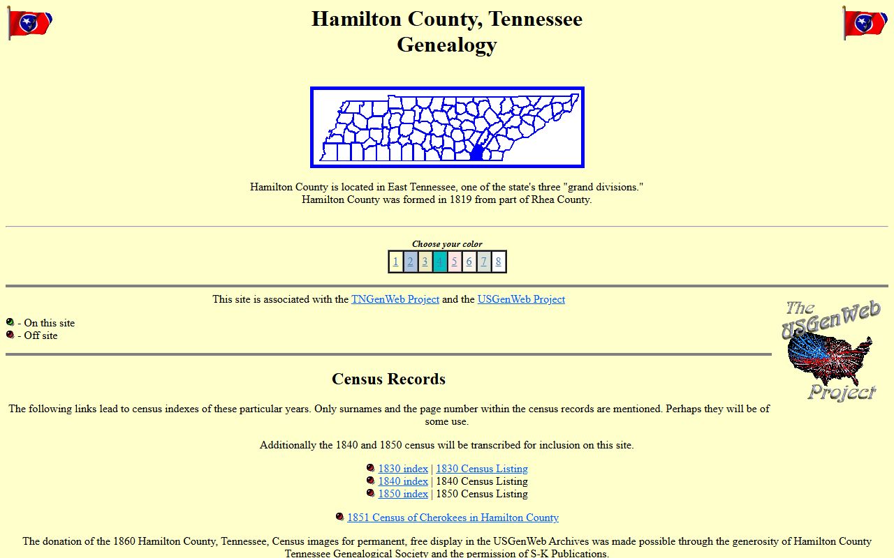 Hamilton County genealogy records on the Hamilton County TNGenWeb page