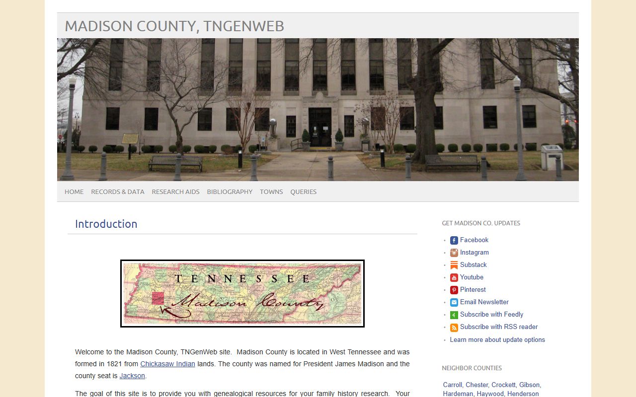 Madison County genealogy records on the Madison County TNGenWeb page