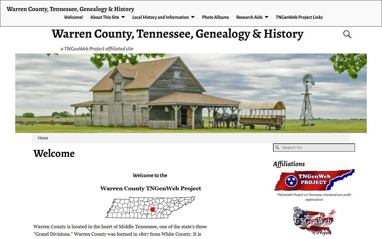 Warren County genealogy records on the Warren County TNGenWeb page