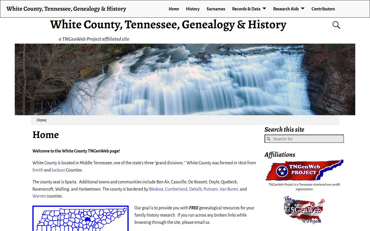 White County genealogy resources on the White County TNGenWeb page