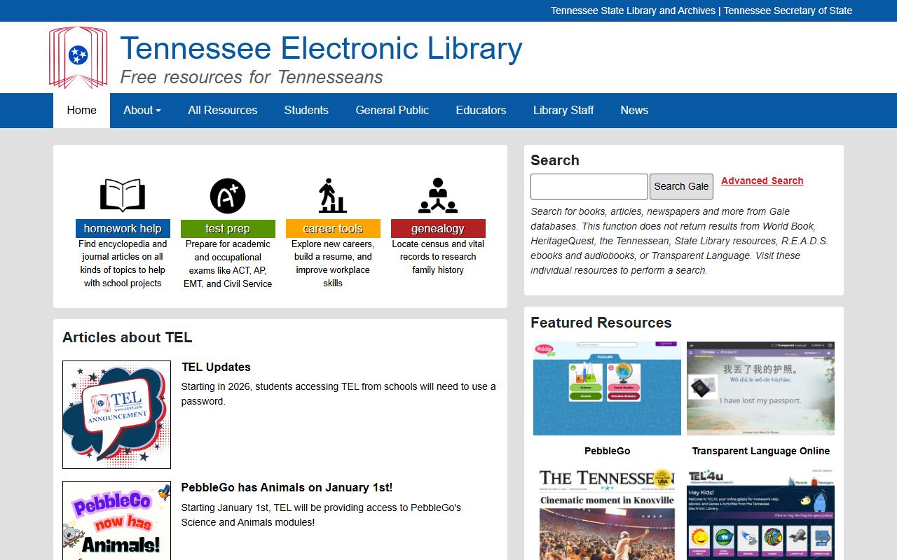 Tennessee Genealogy databases at the Tennessee Electronic Library